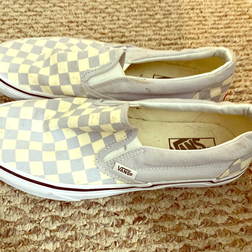 checkered vans! grey and white